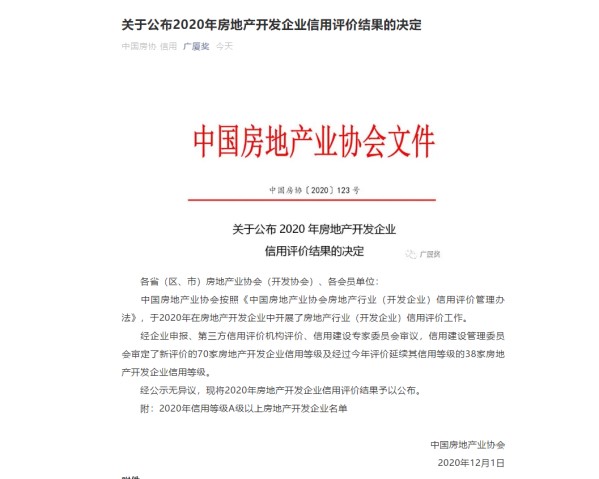 AAA级！置地集团获评房地产开发企业信用最高等级